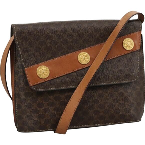 CELINE Macadam Canvas Shoulder Bag Pvc Leather Gold Brown - Picture 1 of 12